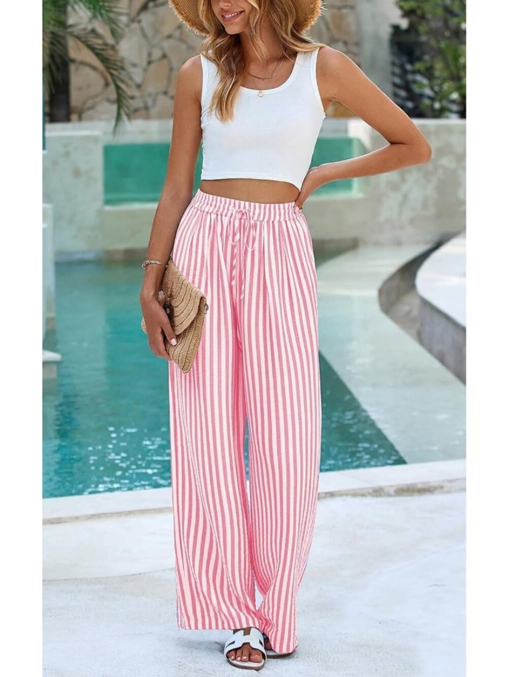 Lightweight Striped Palazzo Pants for Women | Elastic Waist, Comfy & Stylish - Picture 5 of 6